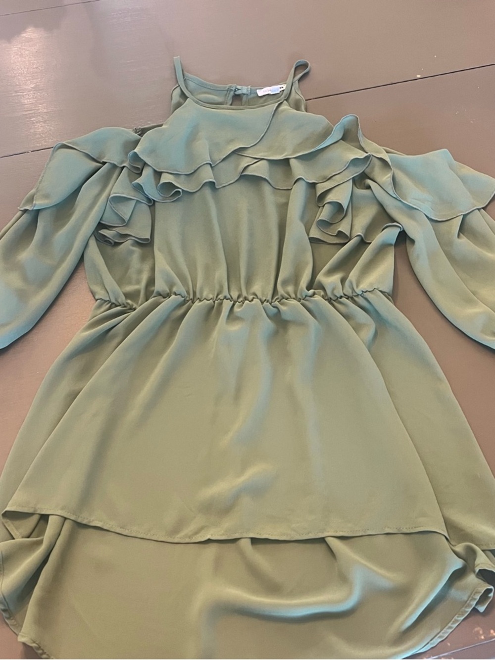 Fashion Nova Olive Green Ruffle Cold-Shoulder Dress